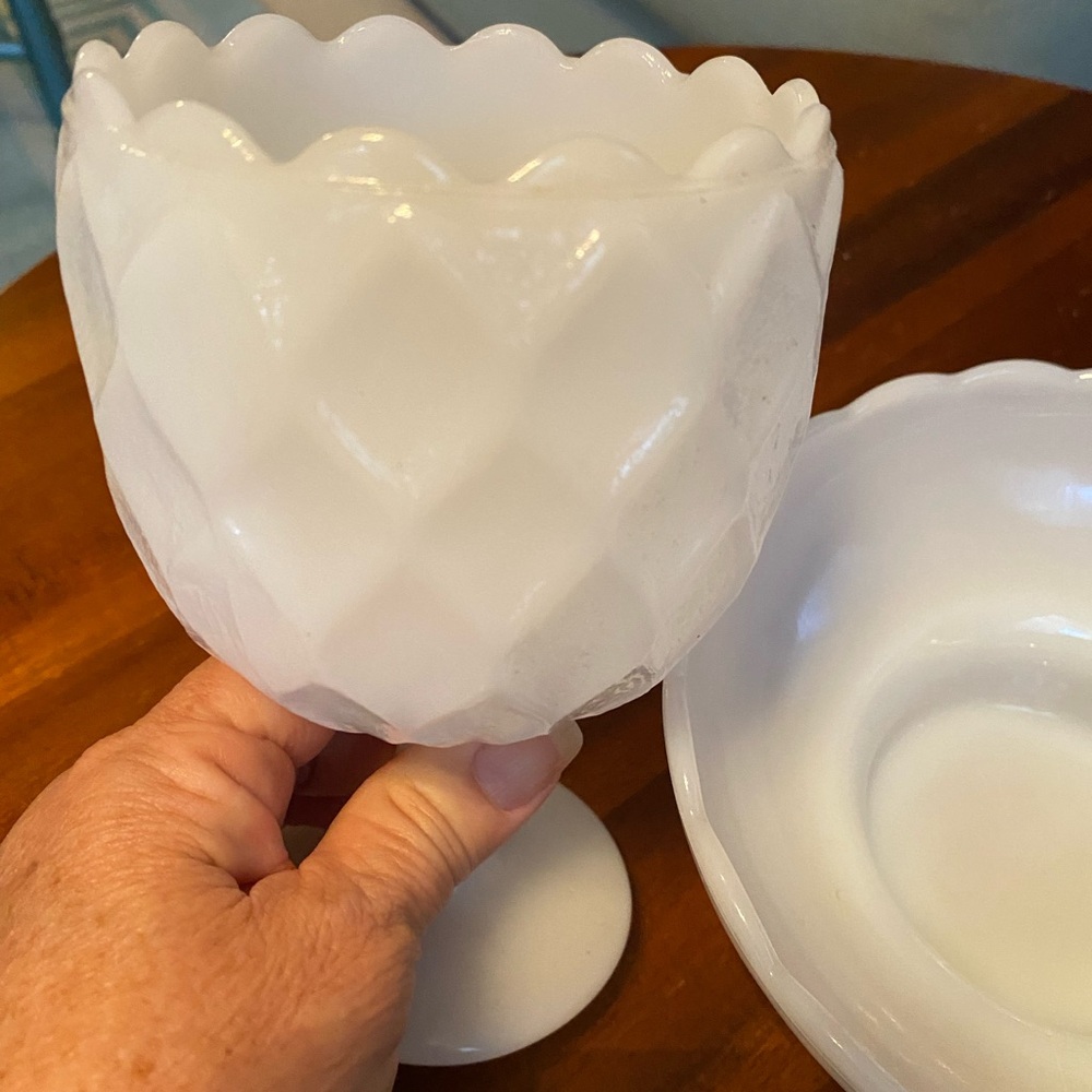 VTG White Milk Glass Scalloped Goblet & Also Scalloped Footed Bowl Beautiful!